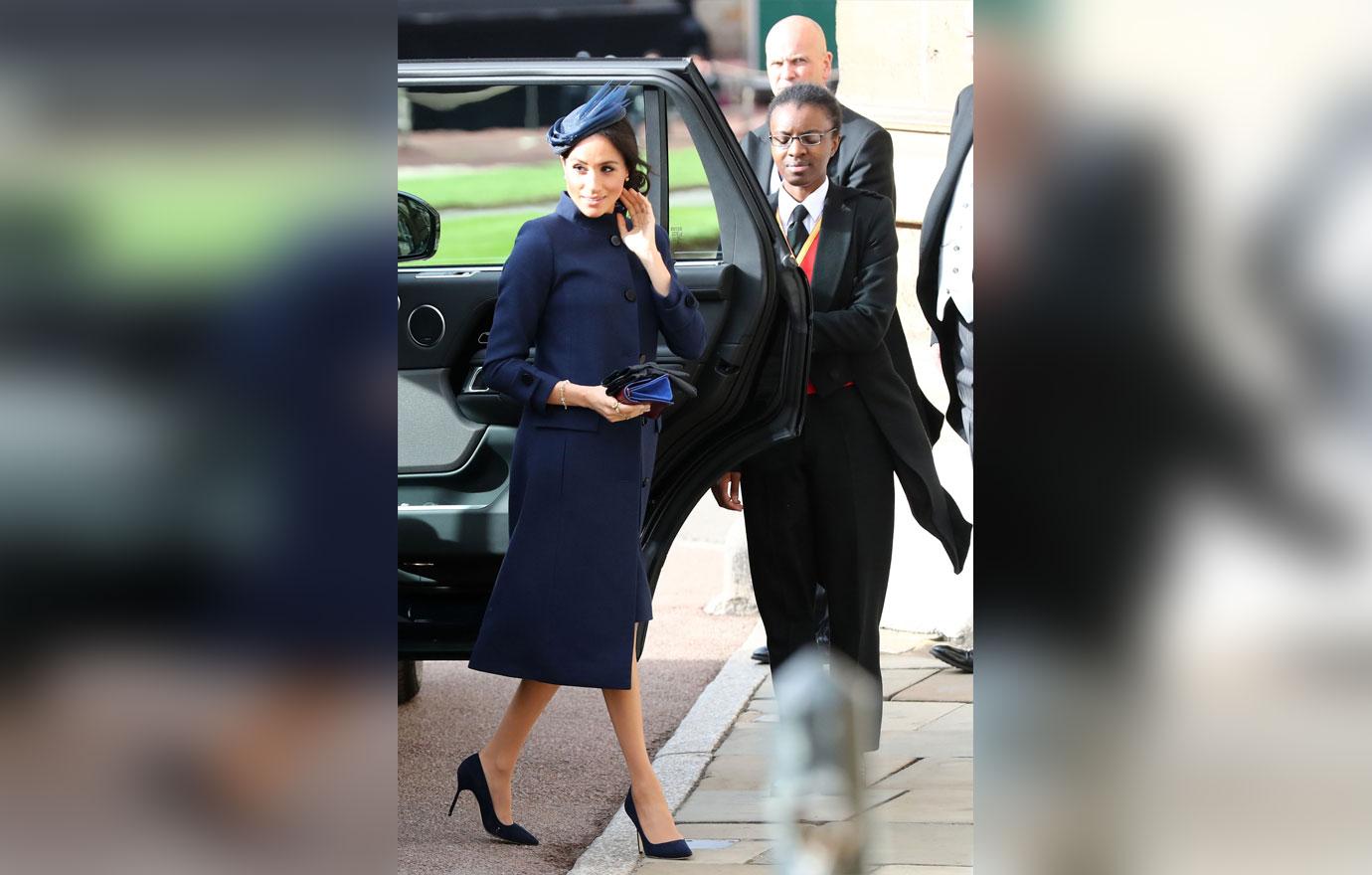 Duke and Duchess of Sussex, Meghan Markle and Prince Harry arrive ahead of the wedding of Princess Eugenie to Jack Brooksbank at St George&#8217;s Chapel in Windsor Castle.