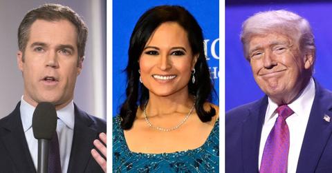 split photo of Peter Alexander, Kristen Welker, Donald Trump