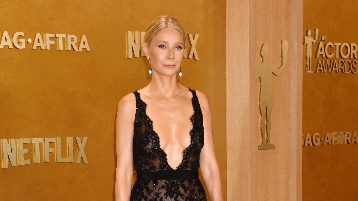 Image of Gwyneth Paltrow stunned in a lingerie-inspired look.