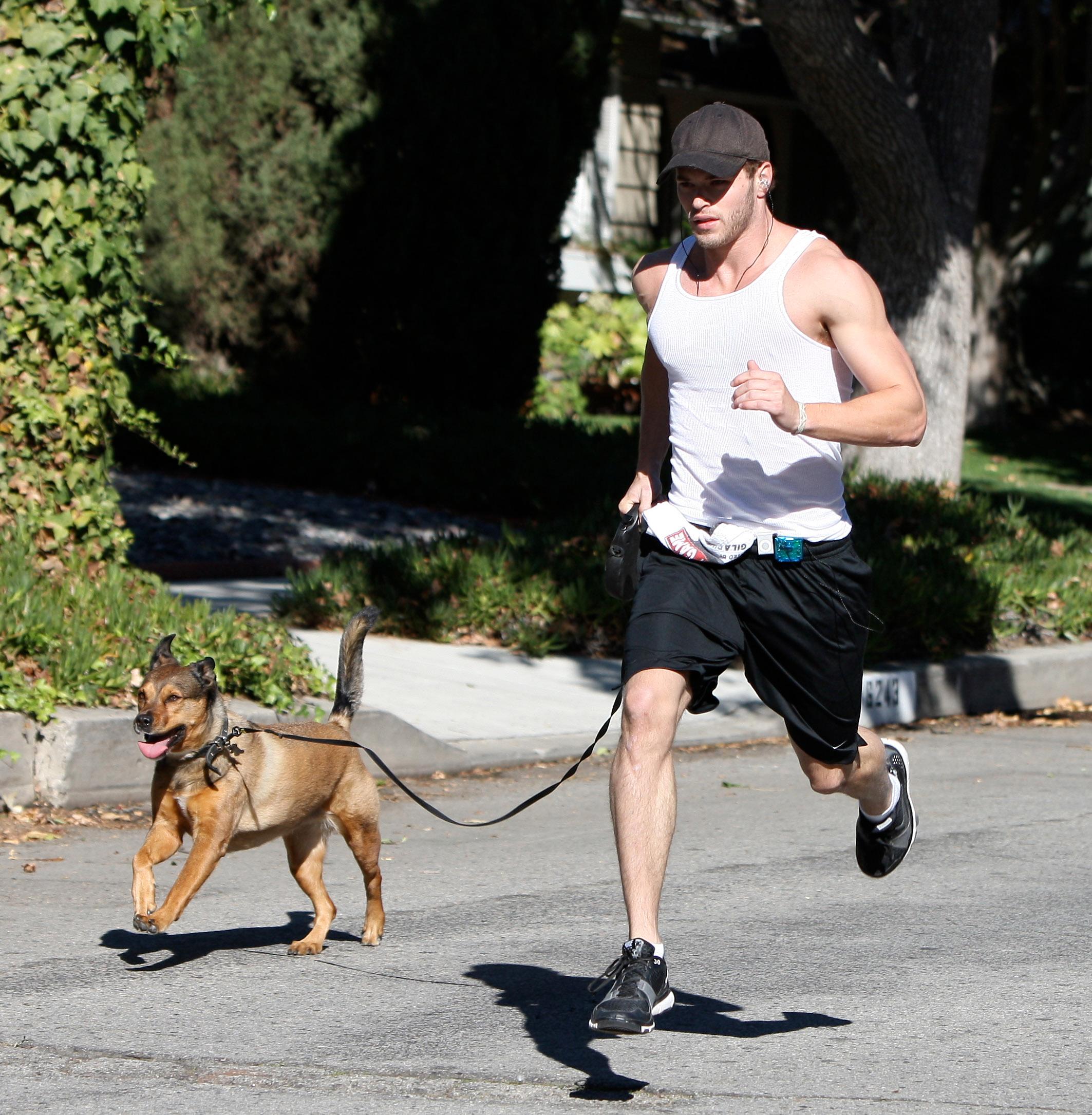 Kellan Lutz goes for Jog with his dog in Van Nuys,CA