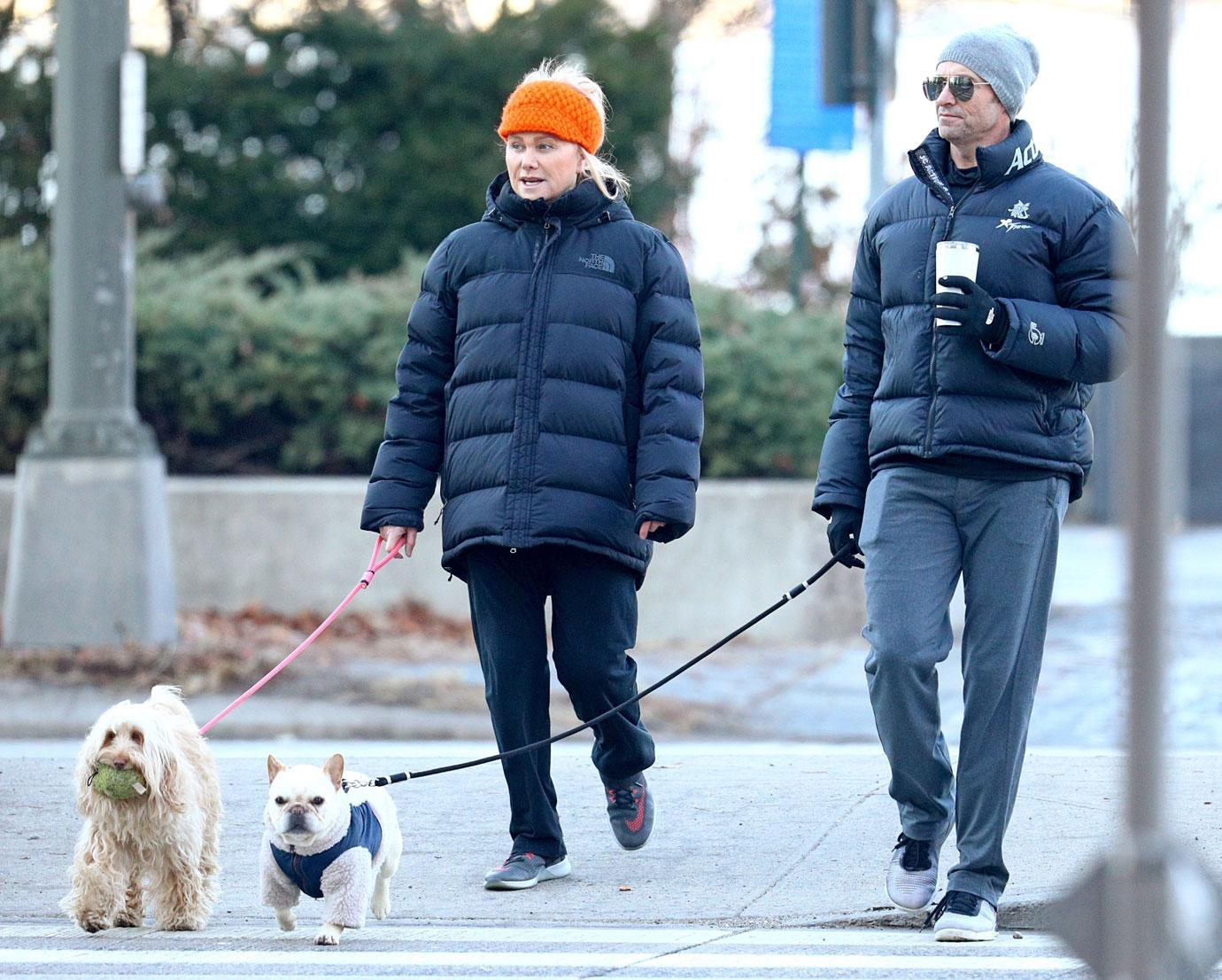 Hugh jackman dog walking wife