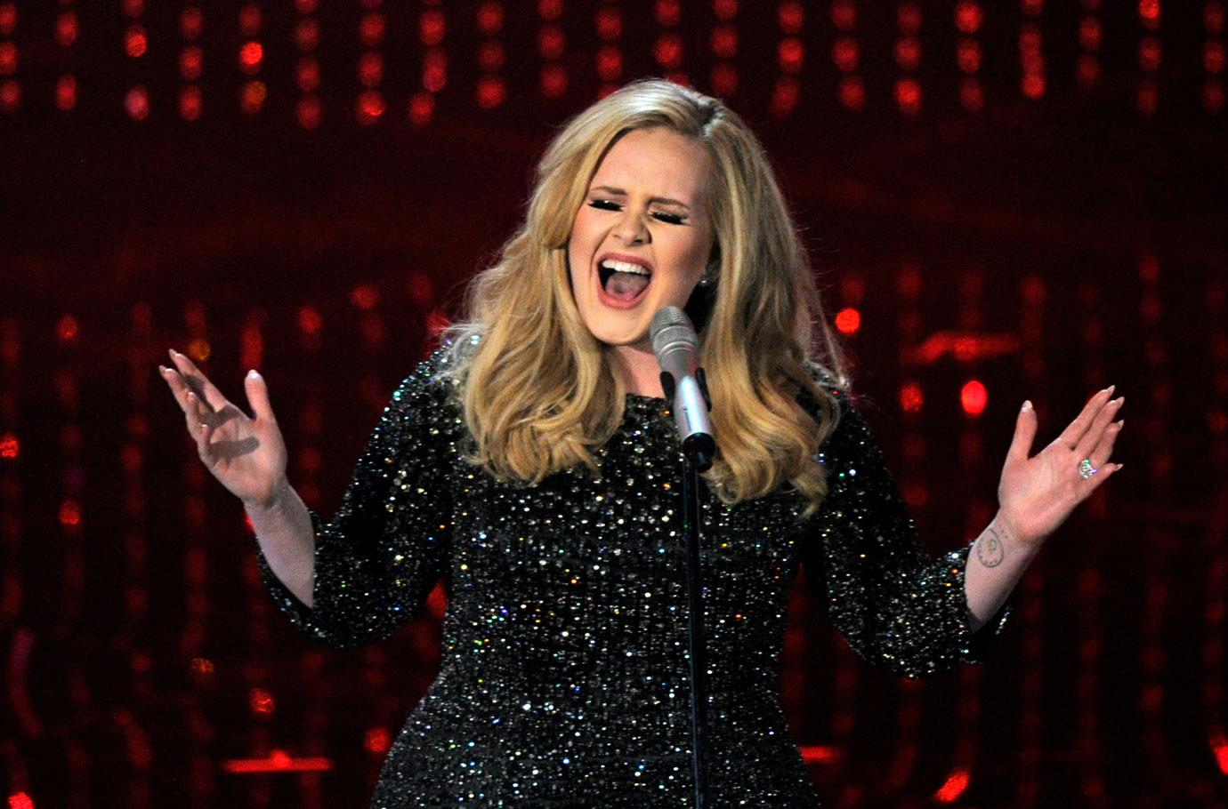 Singer Adele performing "Skyfall" during the Oscars at the Dolby Theatre in Los Angeles.