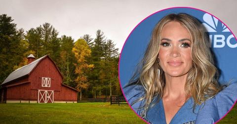 Composite photo of a farm and Carrie Underwood.