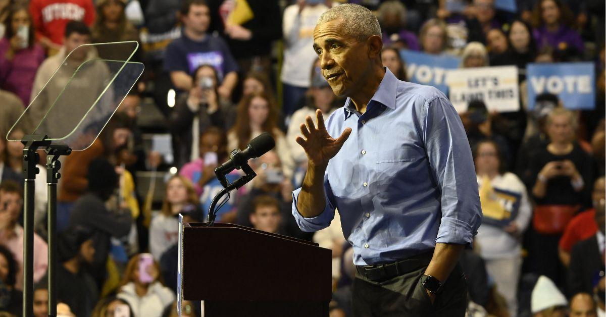 image of 'Just settle down,' Obama told the enthusiastic fan.