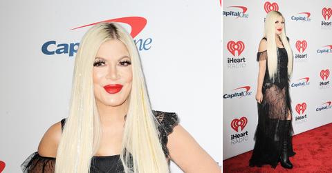 tori spelling slays red carpet solo appearance kiss fm jingle ball photos