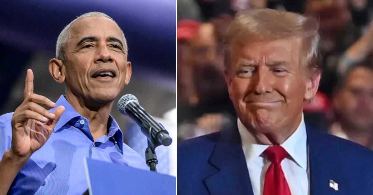 Photo of Barack Obama; picture of Donald Trump.