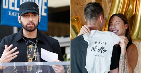 composite image of eminem and daughter alaina scott with husband