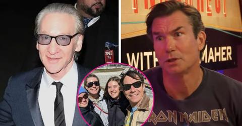 composite photo of bill maher and jerry o'connell and the actor with his wife and daughters