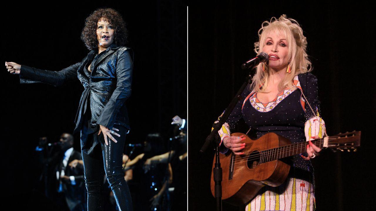 Image of Whitney Houston and Dolly Parton, performing separately
