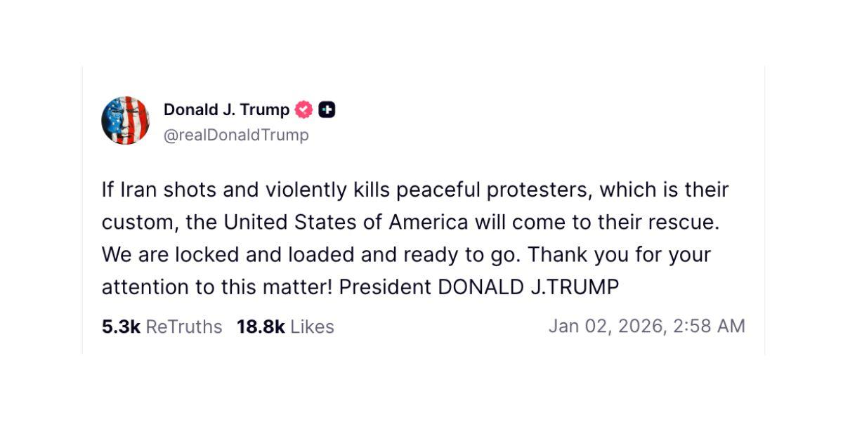 image of Donald Trump threatened to attack Iran after six people were killed during protests on Thursday, January 1.