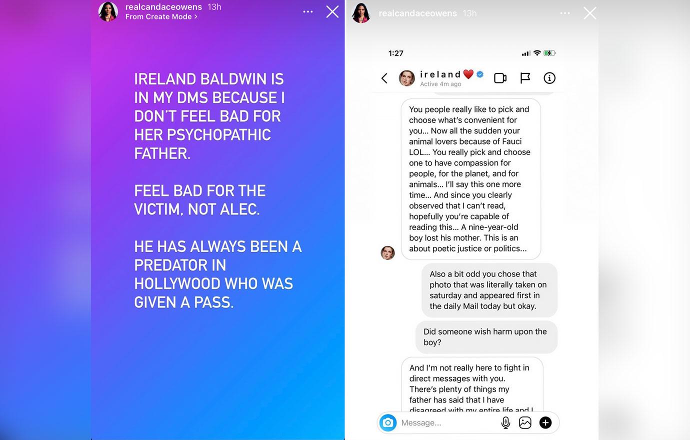 candace owens ireland baldwin heated conversation after conservative slammed alec baldwin for fatal shooting ok