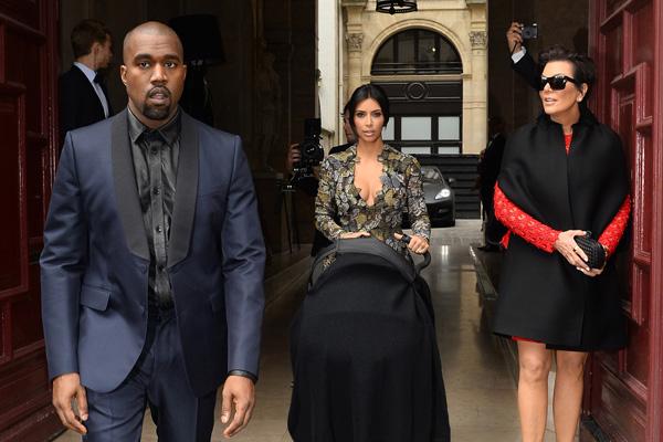 Kim Kardashian, Kanye West and daughter North West seen leaving their apartment in Paris with Kris Jenner.