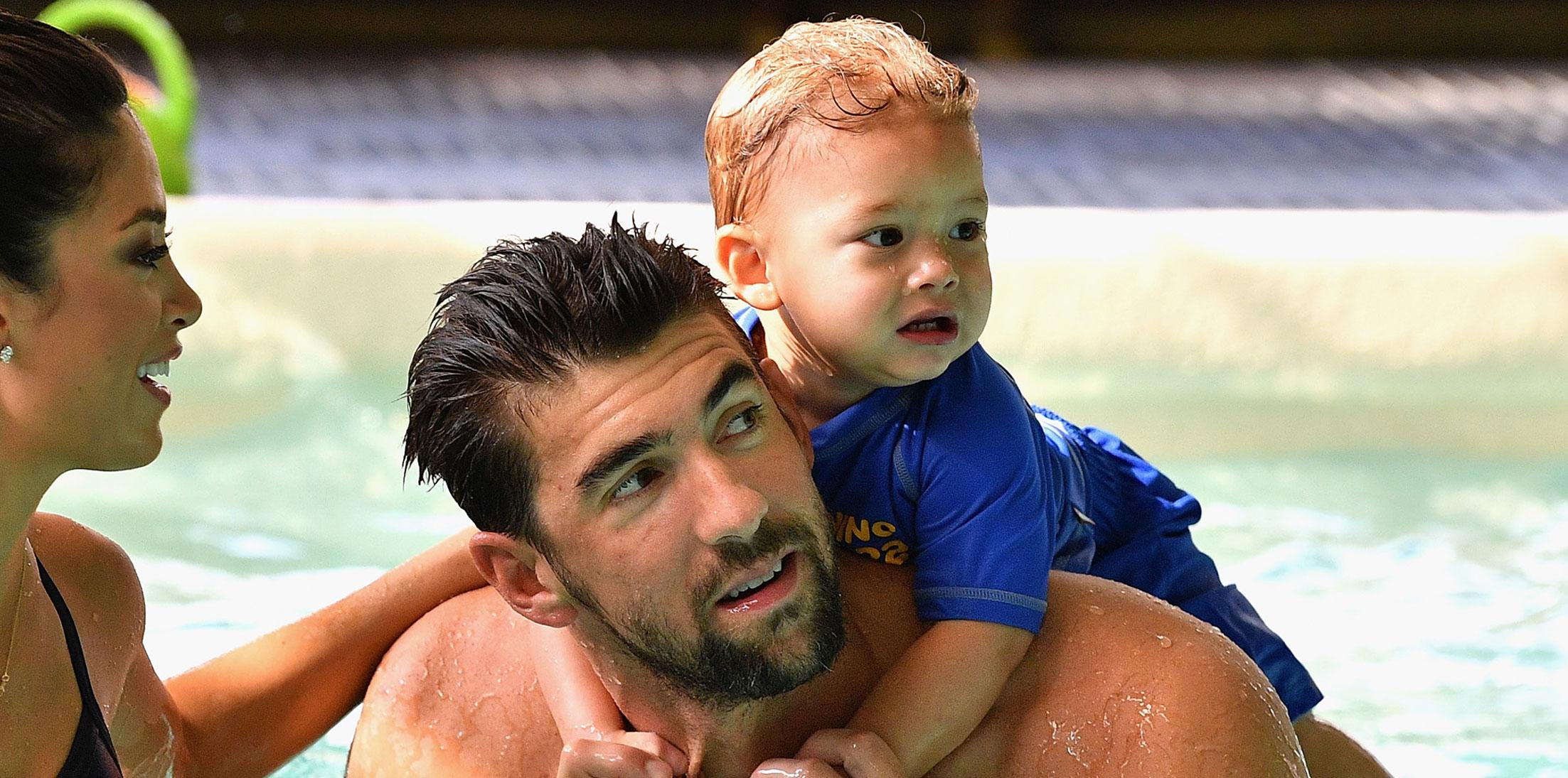 michael phelps teaches son to swim pics long