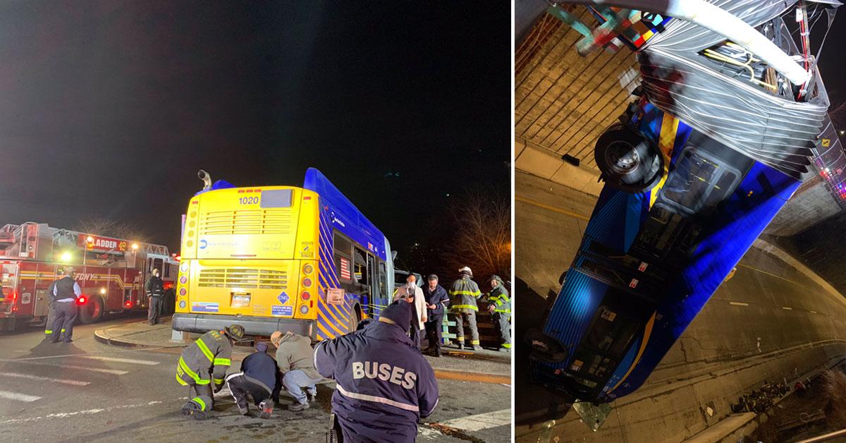 nyc bus hangs off overpass accident injuries pf