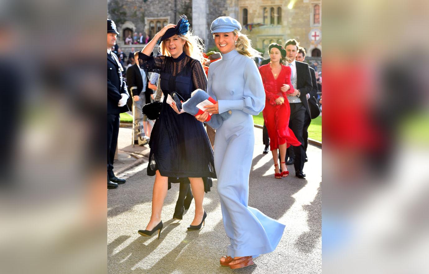 Chelsy Davy (left) and Guest arrive for the wedding of Princess Eugenie to Jack Brooksbank at St George&#8217;s Chapel in Windsor Castle.