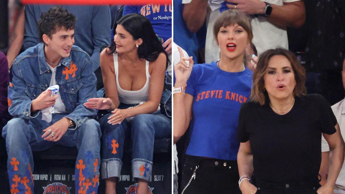 Photo of Kylie Jenner sat next to her boyfriend, Timothée Chalamet, during the finals game, which was held at New York's Madison Square Garden.