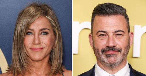 split image of Jennifer Aniston and Jimmy Kimmel