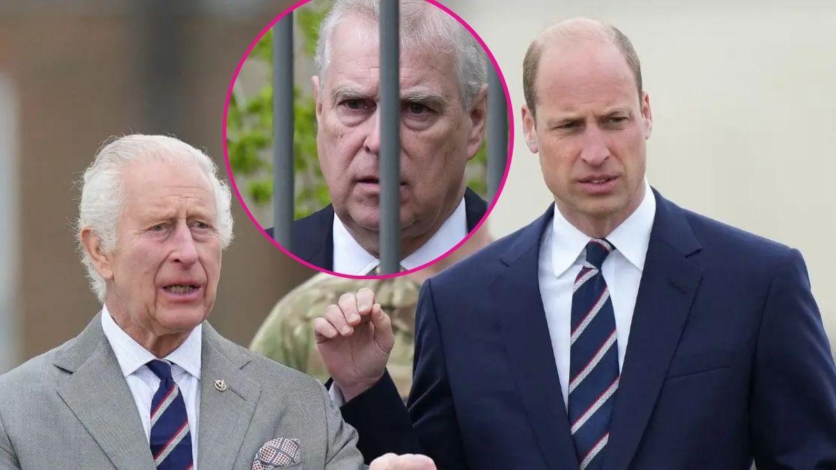 composite photo of king charles and prince william and ex-prince andrew