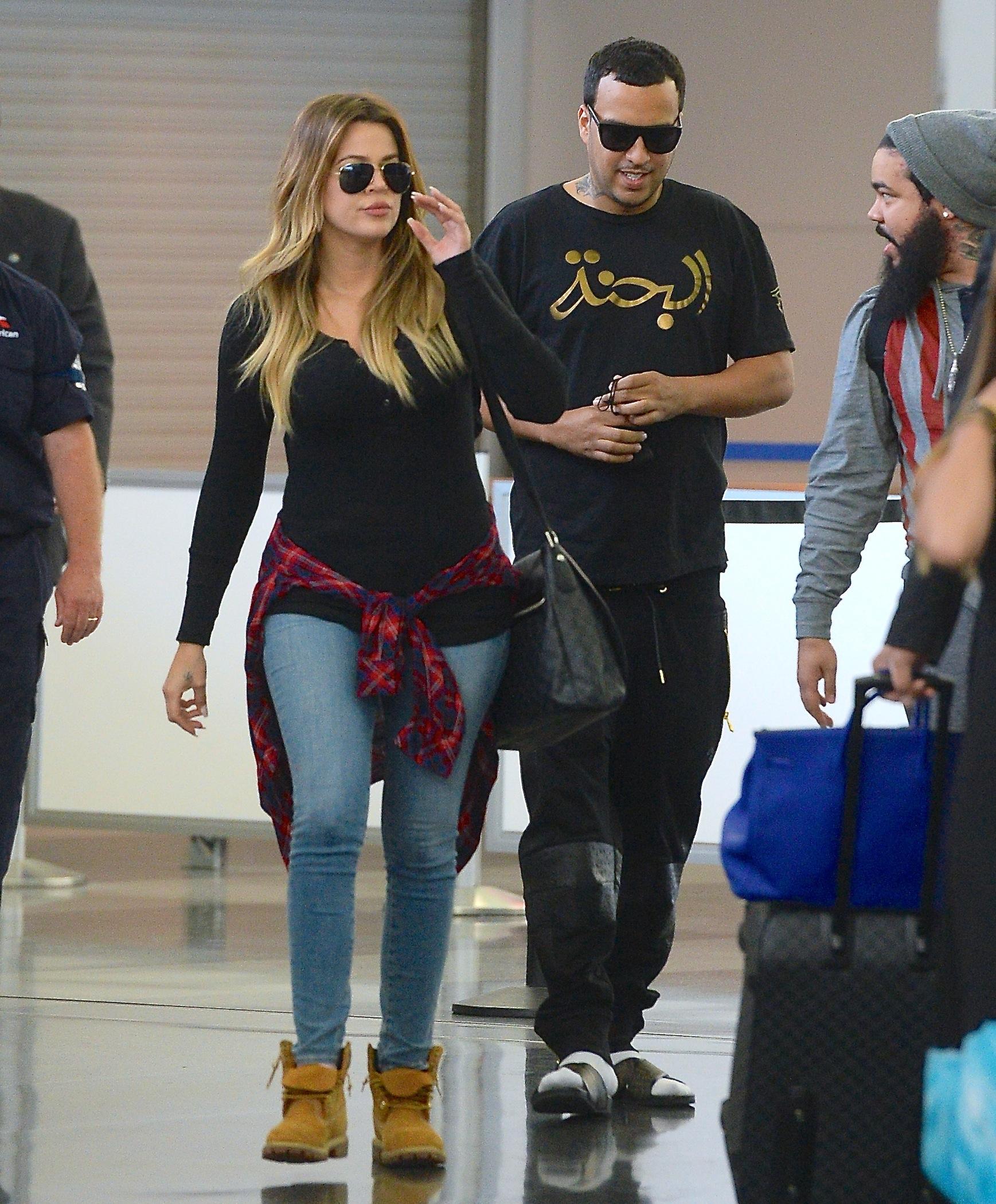 Khloe Kardashian and French Montana match as they arrive home from a weekend in Las Vegas