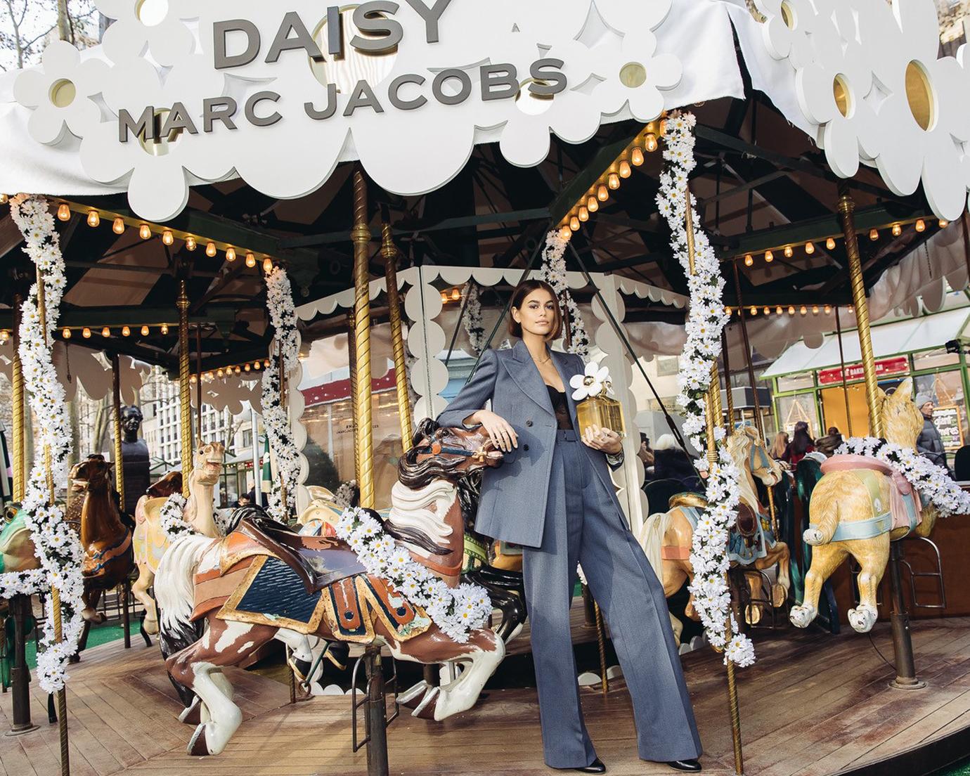 Kaia Gerber launches the Daisy Marc Jacobs Winter Carousel in Bryant Park, NYC