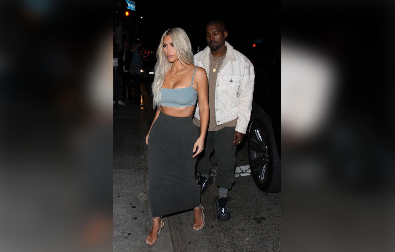 Kim Kardashian shows off her curvy figure as she and Kanye West go to Le petit Restaurant to celebrate Kendall Jenner&#8217;s 22nd Birthday Party