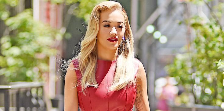 Rita Ora Strolls Through NYC In A Red Leather Dress