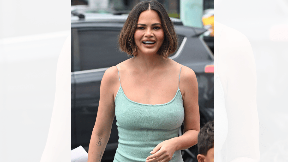 Image of Chrissy Teigen went braless at event for her brand Cravings. 