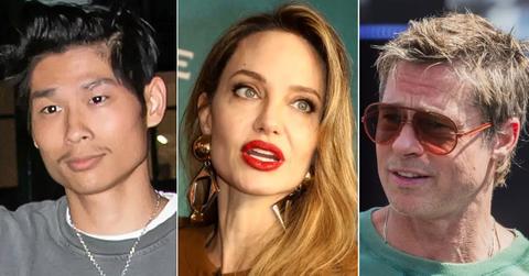 Split photo of Pax, Angelina Jolie and Brad Pitt.