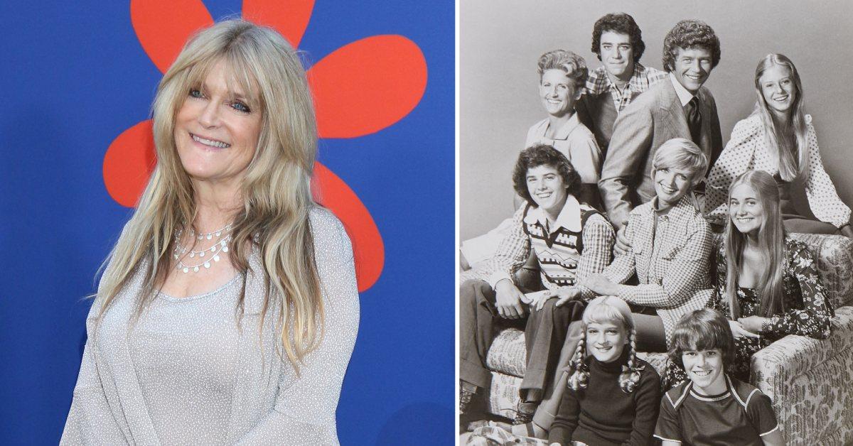 Photo of Susan Olsen and an old photo of 'The Brady Bunch' cast