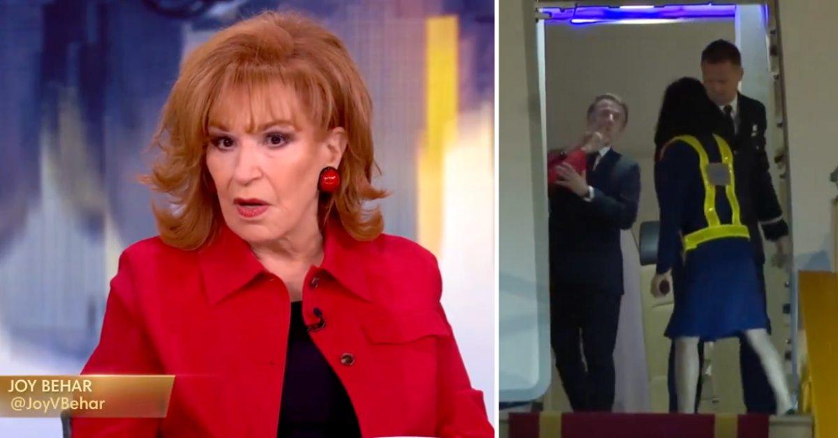 Photo of Joy Behar and image of Emmanuel Macron