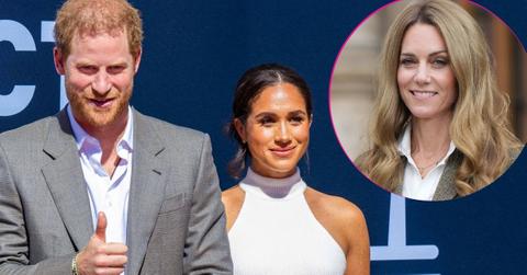 image of prince harry and meghan Markle and inset of Kate Middleton