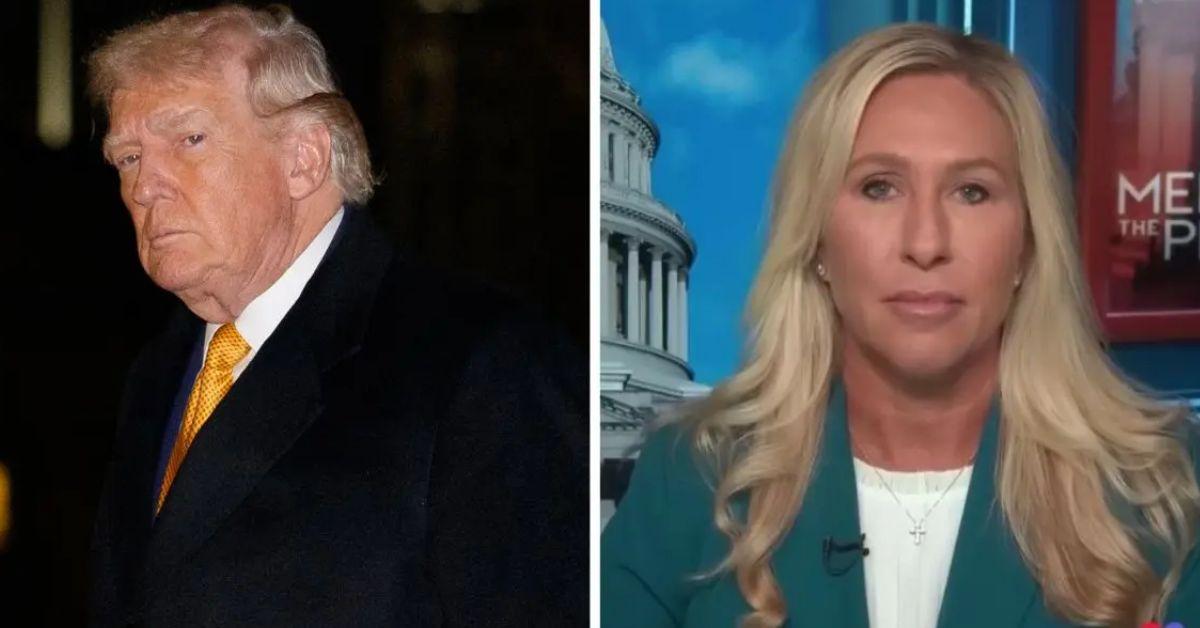 split photo of donald trump and marjorie taylor greene