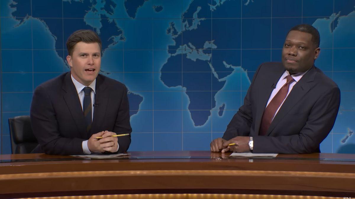 Image of Colin Jost and Michael Che ended the season with edgy jokes.