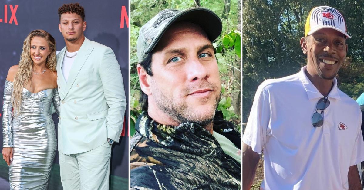 Photo of Brittany and Patrick Mahomes, a photo of John Rocker and a photo of Patrick Mahomes Sr.