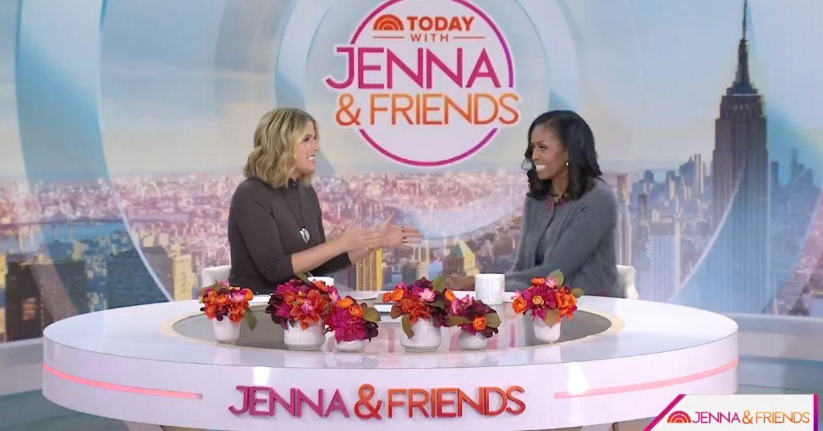 Image of Michelle Obama keeps in touch with Jenna Bush Hager.