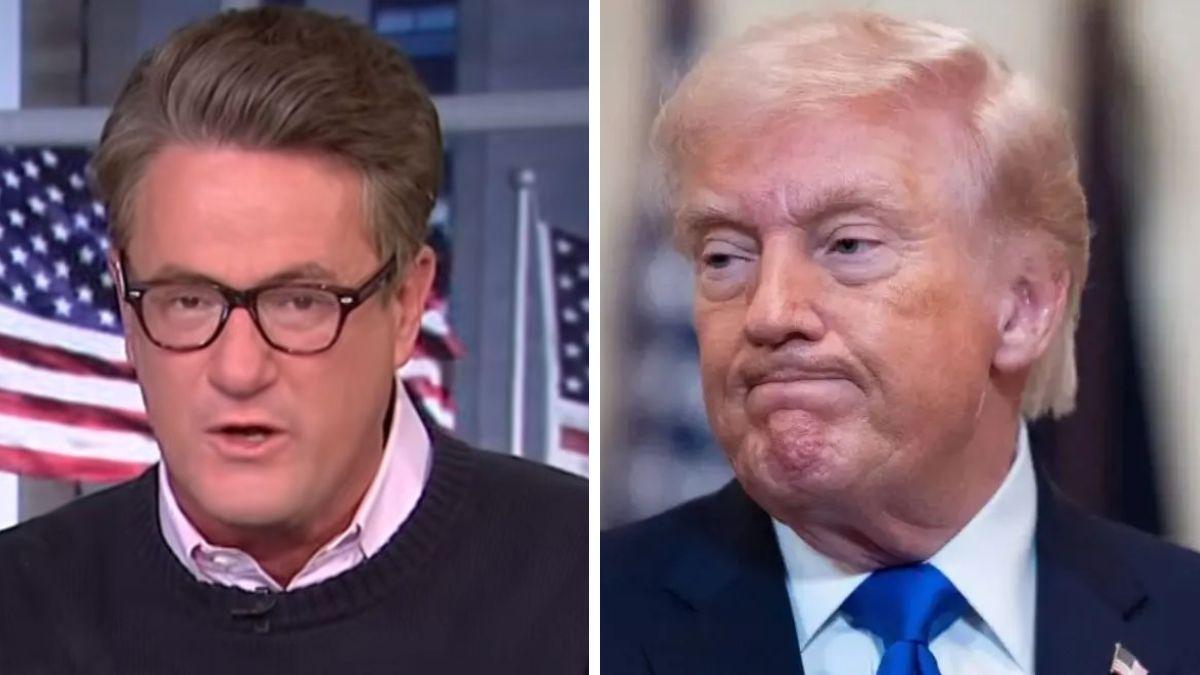 split photo of Joe Scarborough and donald trump