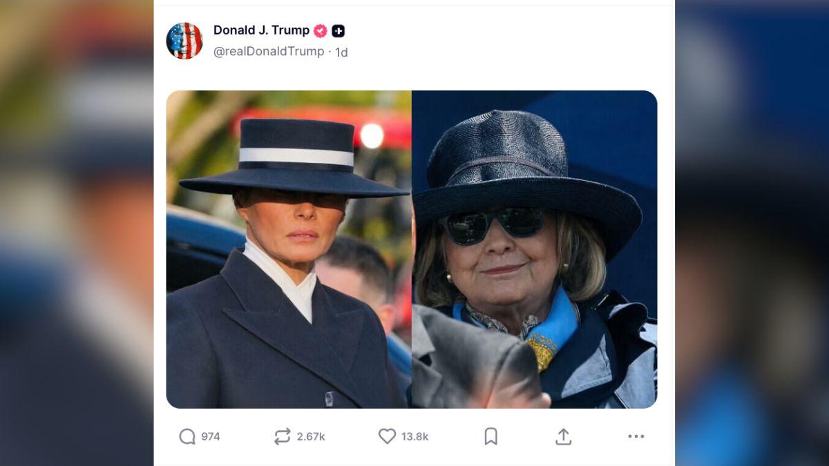 Image of His Truth Social feed featured memes, politics and sports commentary.