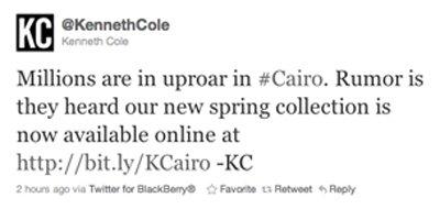 Kenneth cole sparked a big pr crisis with a single insensitive tweet with the cairo hashtag