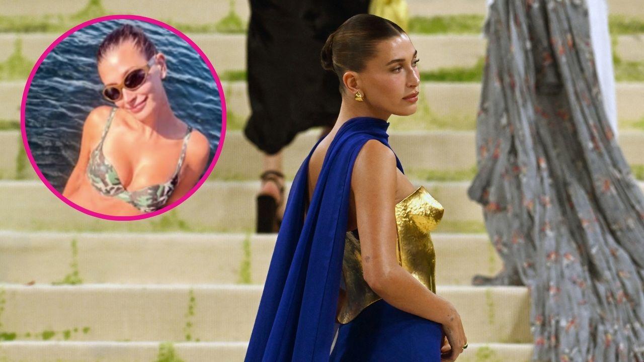 Image of Hailey Bieber wore a bikini from the Khy x Frankie's Bikinis collaboration.