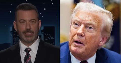 Split photo of Jimmy Kimmel and Donald Trump.
