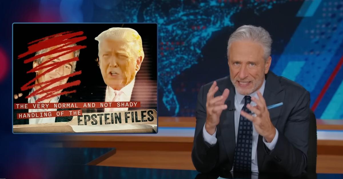 Image of Jon Stewart said it's 'obvious' Donald Trump doesn't want the Epstein files released.