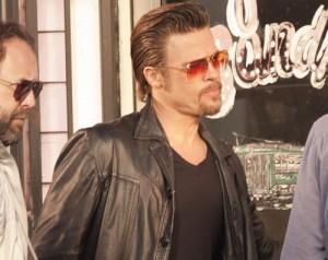 Brad Pitt & His Slicked Back Hair Hit the Set of 'Coogan's Trade'