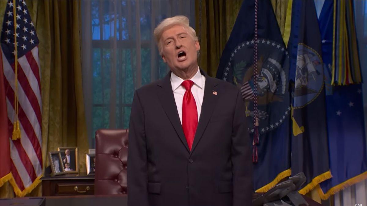 Image of James Austin Johnson as Donald Trump reacted with disbelief to the denial.