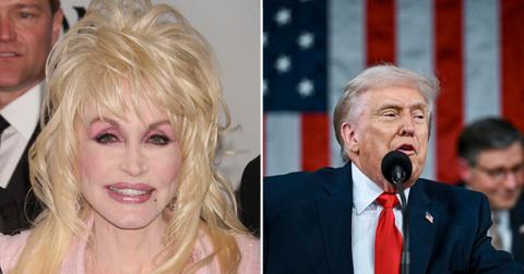 Split photo of Dolly Parton and Donald Trump