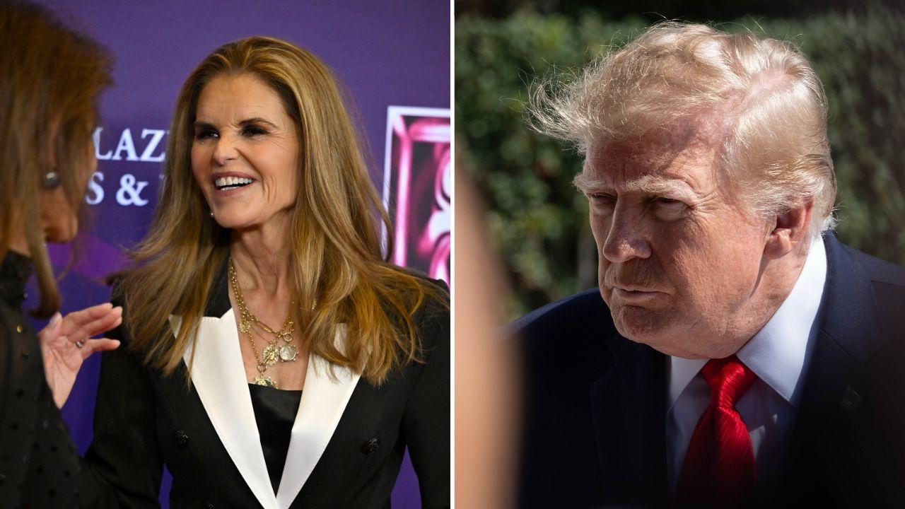 Split image of Maria Shriver and Donald Trump