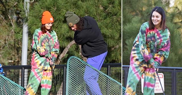 vanessa hudgens and her boyfriend cole tucker hit the driving range on new years eve