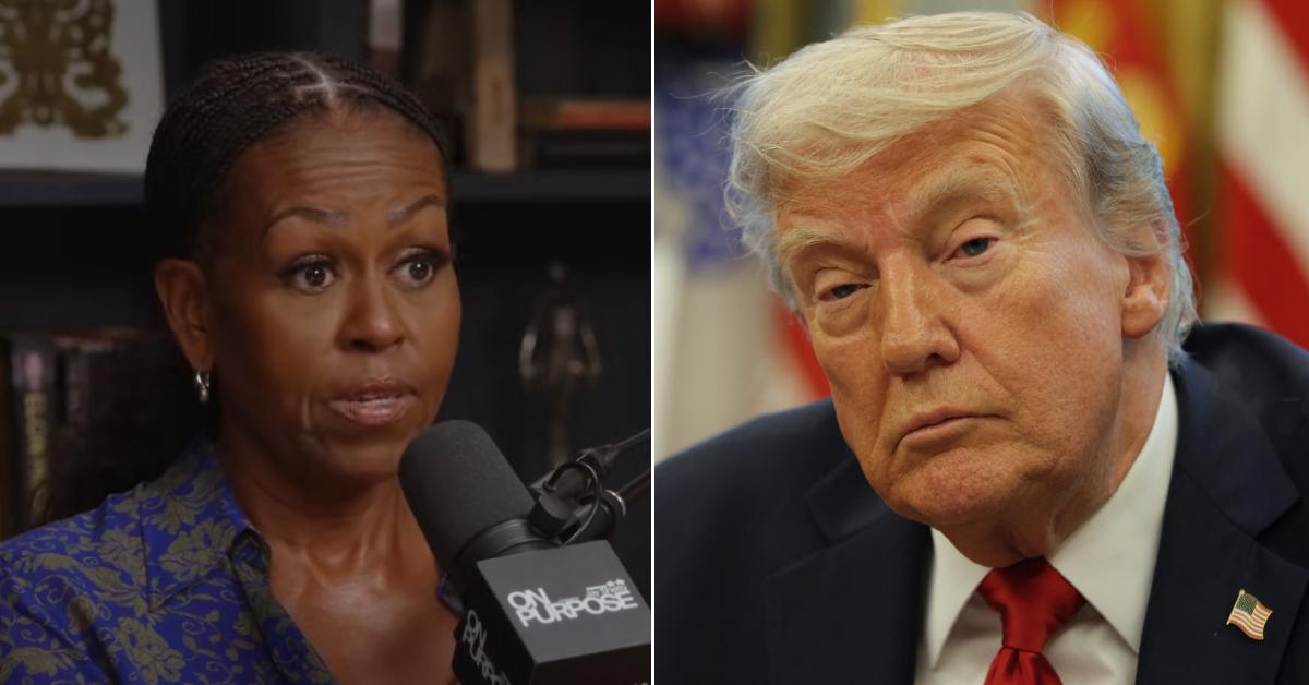 Photo of Michelle Obama; picture of Donald Trump.
