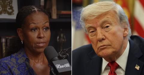 Photo of Michelle Obama; picture of Donald Trump.