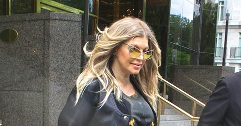 Fergie steps out in NYC wearing a tight leather outfit and funky sunglasses