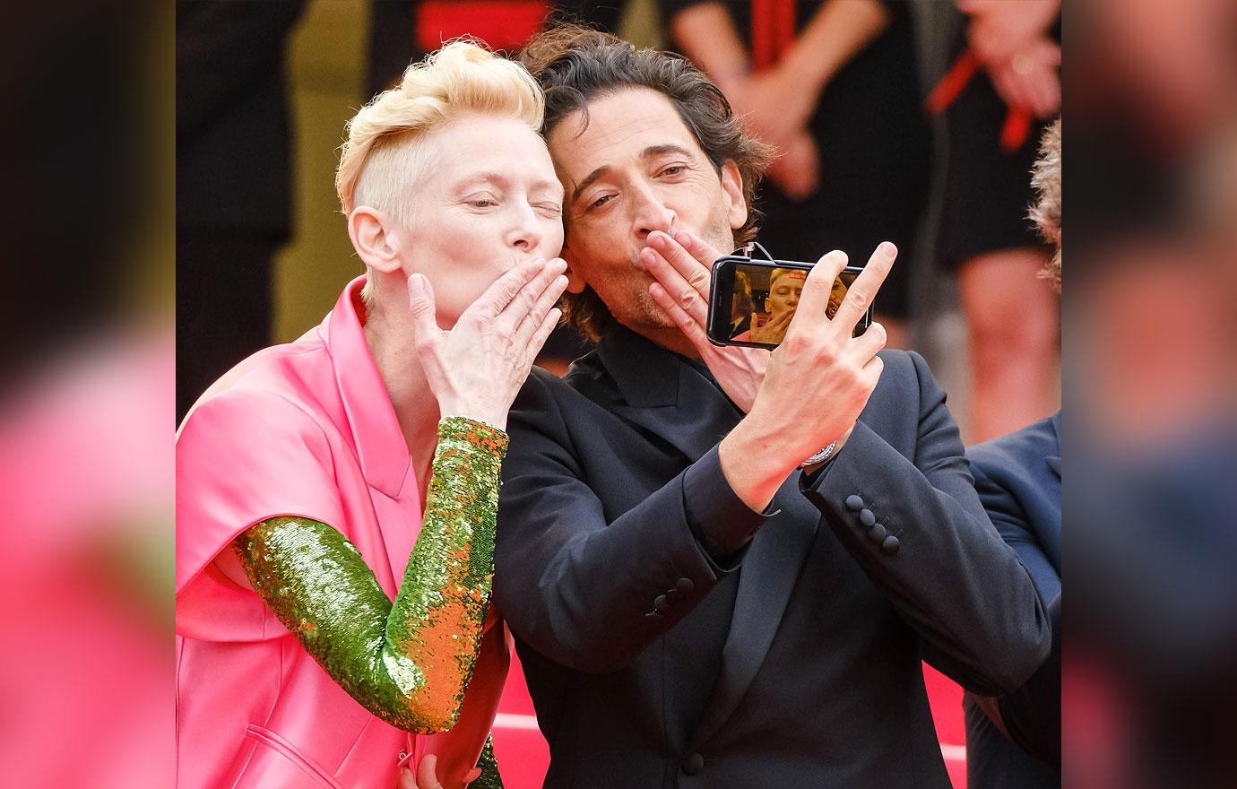 tilda swinton adrien brody selfie the french dispatch premiere cannes